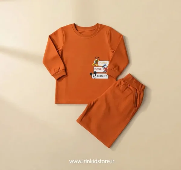 ست بلوز و شلوار کودک طرح میکی موس رنگ آجری سوخته سایز ۵۰