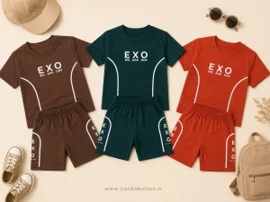 ست تیشرت و شلوارک پسرانه XO پنبه‌ای
